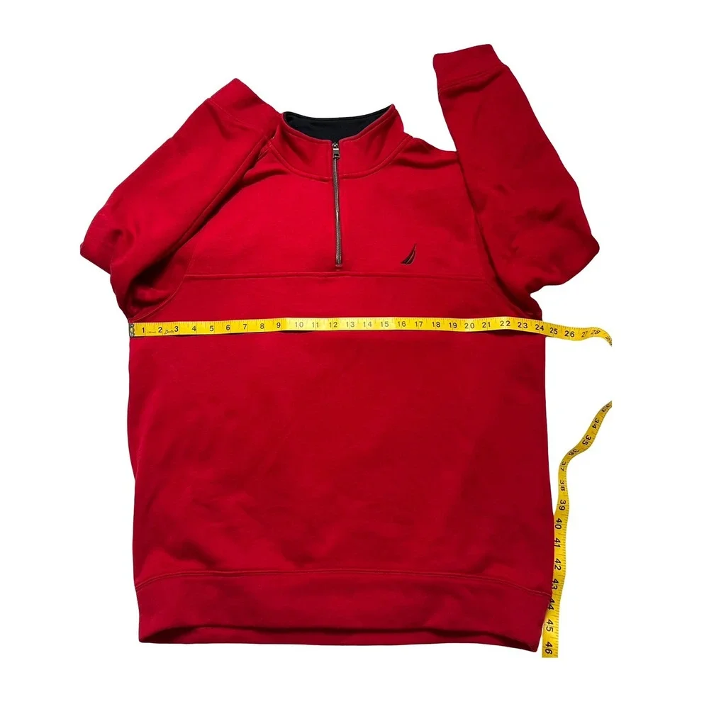 Nautica Mens Large Red Quarter Zip Pullover Sweatshirt Mock Neck J-Class Logo